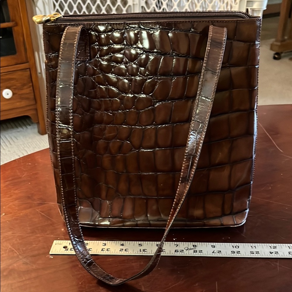 Brown Crocodile Pattern Shoulder Bag - image 2
